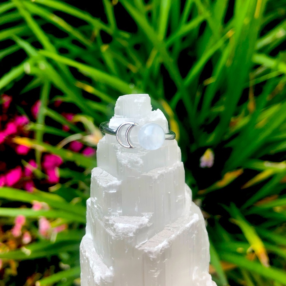 Moonstone Crystal Adjustable Moon Ring